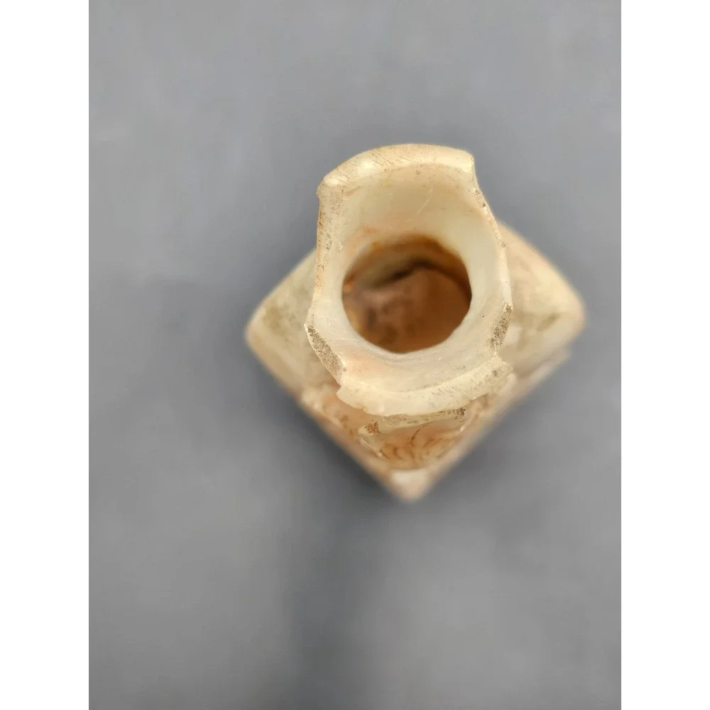 Vintage Chinese Soapstone Small Vase Hand Carved White Floral 4.5in SIGNED